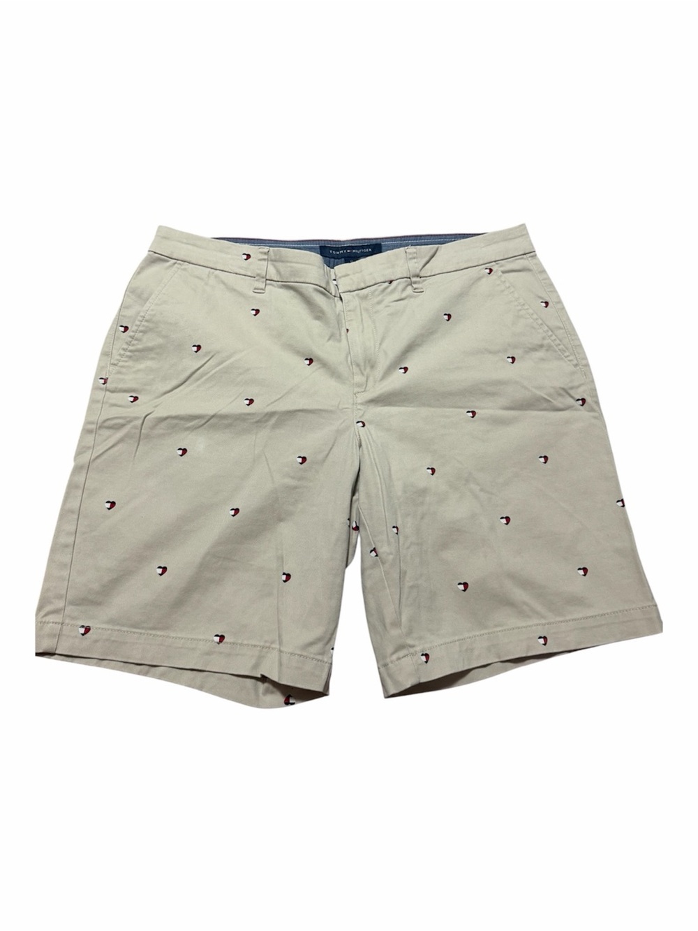Tommy Hilfiger Khaki Shorts All Over Print Red & Navy Hearts Size 12 Preppy